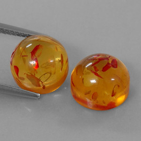 3.99 ct Orange Amber Gemstone, Amber Gem in Round Cabochon Shape for Sale.
