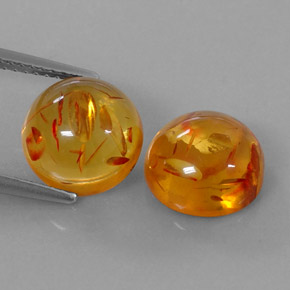 3.27 ct Orange Amber Gemstone, Amber Gem in Round Cabochon Shape for Sale.