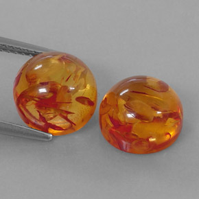 3.78 ct Orange Amber Gemstone, Amber Gem in Round Cabochon Shape for Sale.