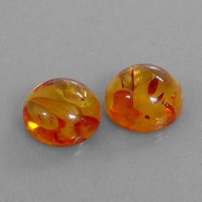 3.33 ct Orange Amber Gemstone, Amber Gem in Round Cabochon Shape for Sale.
