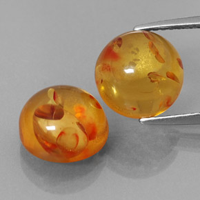 3.27 ct Orange Amber Gemstone, Amber Gem in Round Cabochon Shape for Sale.