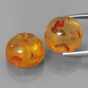 3.57 ct Orange Amber Gemstone, Amber Gem in Round Cabochon Shape for Sale.