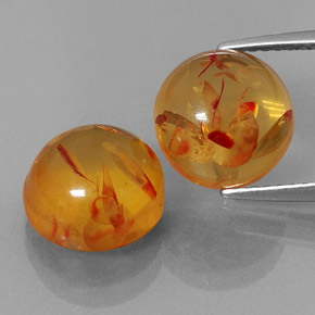3.59 ct Orange Amber Gemstone, Amber Gem in Round Cabochon Shape for Sale.