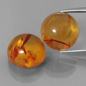 3.61 ct Orange Amber Gemstone, Amber Gem in Round Cabochon Shape for Sale.