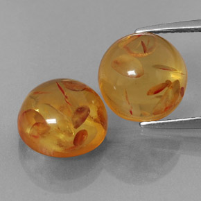 3.49 ct Orange Amber Gemstone, Amber Gem in Round Cabochon Shape for Sale.