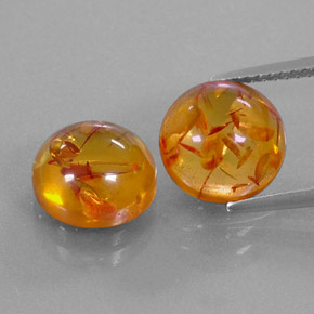 3.15 ct Orange Amber Gemstone, Amber Gem in Round Cabochon Shape for Sale.