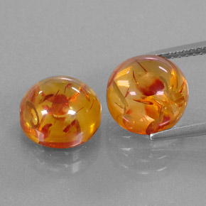 3.57 ct Orange Amber Gemstone, Amber Gem in Round Cabochon Shape for Sale.