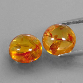 3.27 ct Orange Amber Gemstone, Amber Gem in Round Cabochon Shape for Sale.
