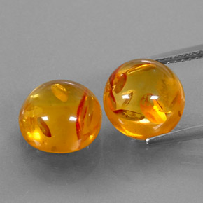 3.61 ct Orange Amber Gemstone, Amber Gem in Round Cabochon Shape for Sale.