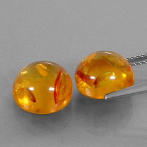 Amber Gemstone in 9.4 mm Size for Sale, Amber Stone in Yellow Orange Color