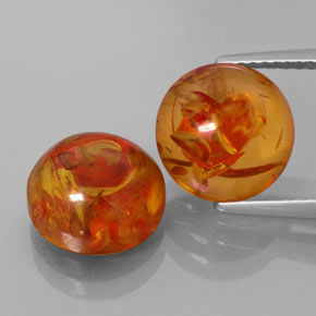 3.28 ct Orange Amber Gemstone, Amber Gem in Round Cabochon Shape for Sale.