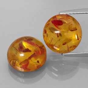 3.37 ct Orange Amber Gemstone, Amber Gem in Round Cabochon Shape for Sale.