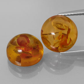 3.38 ct Orange Amber Gemstone, Amber Gem in Round Cabochon Shape for Sale.