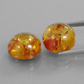 3.27 ct Orange Amber Gemstone, Amber Gem in Round Cabochon Shape for Sale.