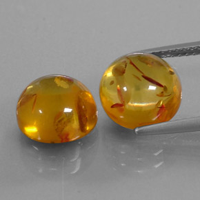 3.56 ct Orange Amber Gemstone, Amber Gem in Round Cabochon Shape for Sale.