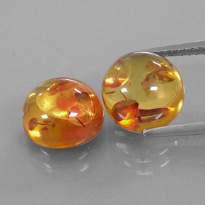 3.63 ct Orange Amber Gemstone, Amber Gem in Round Cabochon Shape for Sale.