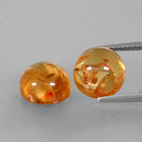 3.63 ct Orange Amber Gemstone, Amber Gem in Round Cabochon Shape for Sale.