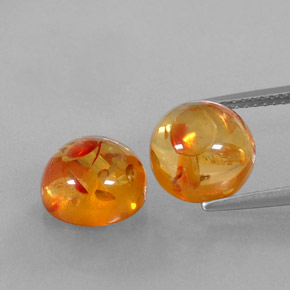 3.63 ct Orange Amber Gemstone, Amber Gem in Round Cabochon Shape for Sale.