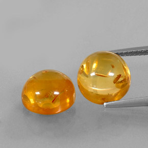 3.65 ct Orange Amber Gemstone, Amber Gem in Round Cabochon Shape for Sale.