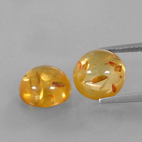 3.42 ct Orange Amber Gemstone, Amber Gem in Round Cabochon Shape for Sale.