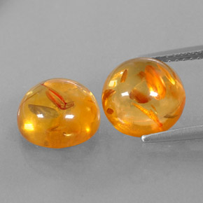 3.31 ct Orange Amber Gemstone, Amber Gem in Round Cabochon Shape for Sale.