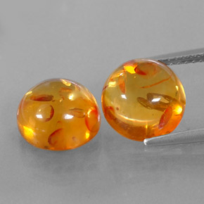 3.63 ct Orange Amber Gemstone, Amber Gem in Round Cabochon Shape for Sale.