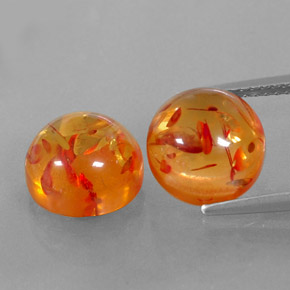 3.70 ct Orange Amber Gemstone, Amber Gem in Round Cabochon Shape for Sale.