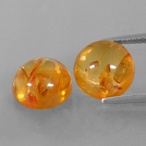 3.63 ct Orange Amber Gemstone, Amber Gem in Round Cabochon Shape for Sale.