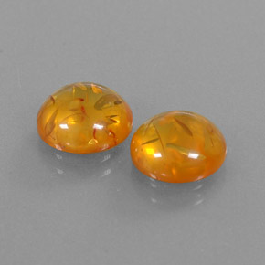 2.25 ct Orange Amber Gemstone, Amber Gem in Round Cabochon Shape for Sale.