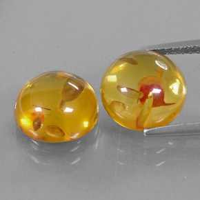 3.22 ct Orange Amber Gemstone, Amber Gem in Round Cabochon Shape for Sale.