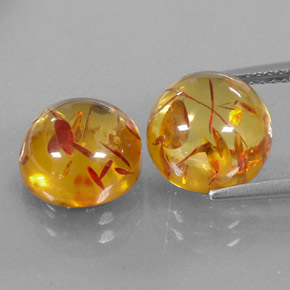 3.61 ct Orange Amber Gemstone, Amber Gem in Round Cabochon Shape for Sale.