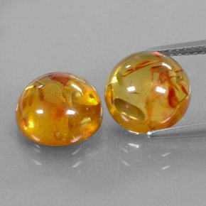 3.30 ct Orange Amber Gemstone, Amber Gem in Round Cabochon Shape for Sale.