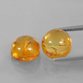 3.60 ct Orange Amber Gemstone, Amber Gem in Round Cabochon Shape for Sale.
