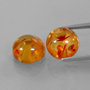 3.63 ct Orange Amber Gemstone, Amber Gem in Round Cabochon Shape for Sale.