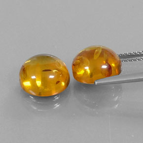 Amber Gemstone in 9 mm (calibrated) Size for Sale, Amber Stone in Yellow Orange Color