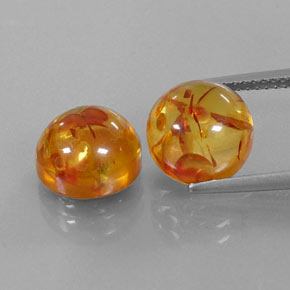 3.89 ct Orange Amber Gemstone, Amber Gem in Round Cabochon Shape for Sale.