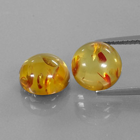 3.27 ct Orange Amber Gemstone, Amber Gem in Round Cabochon Shape for Sale.