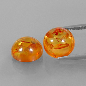 3.43 ct Orange Amber Gemstone, Amber Gem in Round Cabochon Shape for Sale.