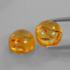 3.65 ct Orange Amber Gemstone, Amber Gem in Round Cabochon Shape for Sale.