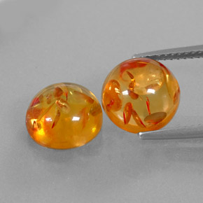 3.27 ct Orange Amber Gemstone, Amber Gem in Round Cabochon Shape for Sale.