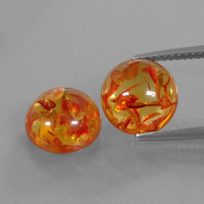 3.21 ct Orange Amber Gemstone, Amber Gem in Round Cabochon Shape for Sale.