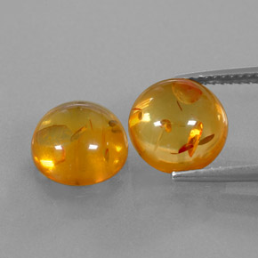 3.49 ct Orange Amber Gemstone, Amber Gem in Round Cabochon Shape for Sale.
