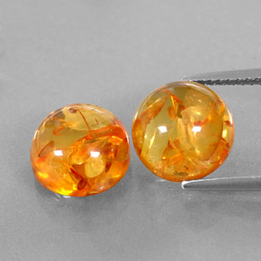 3.42 ct Orange Amber Gemstone, Amber Gem in Round Cabochon Shape for Sale.