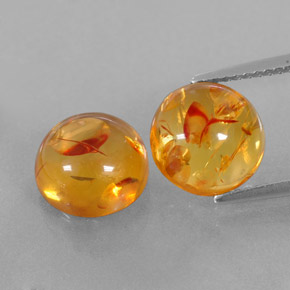 3.61 ct Orange Amber Gemstone, Amber Gem in Round Cabochon Shape for Sale.