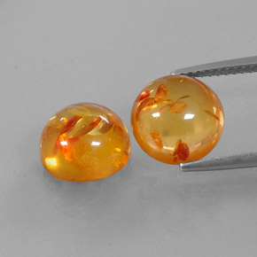 3.69 ct Orange Amber Gemstone, Amber Gem in Round Cabochon Shape for Sale.
