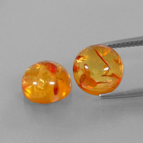 3.75 ct Orange Amber Gemstone, Amber Gem in Round Cabochon Shape for Sale.