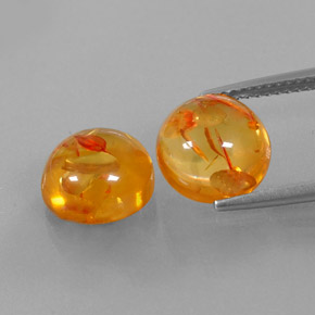 3.63 ct Orange Amber Gemstone, Amber Gem in Round Cabochon Shape for Sale.