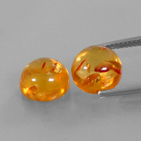 3.65 ct Orange Amber Gemstone, Amber Gem in Round Cabochon Shape for Sale.