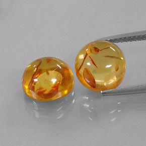 3.62 ct Orange Amber Gemstone, Amber Gem in Round Cabochon Shape for Sale.
