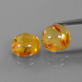 3.27 ct Orange Amber Gemstone, Amber Gem in Round Cabochon Shape for Sale.